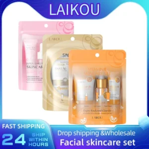3pcs/set LAIKOU Vitamin C 24K Golden Sakura Skin Care Sets Face Cream Serum Eye Cream Moisturizing Anti Wrinkles Face Care Kit