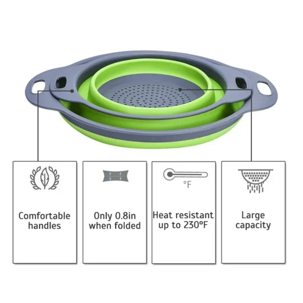 Foldable Strainer Fruit Vegetable Washing Basket Colander Dish Drainer Silicon Colander Collapsible Drainer Kitchen Gadgets - Image 4