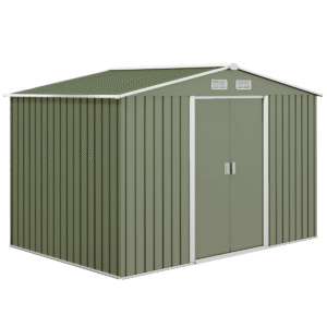 9 x 6FT Garden Metal Storage Shed Tool Box Foundation Vent & Doors Green