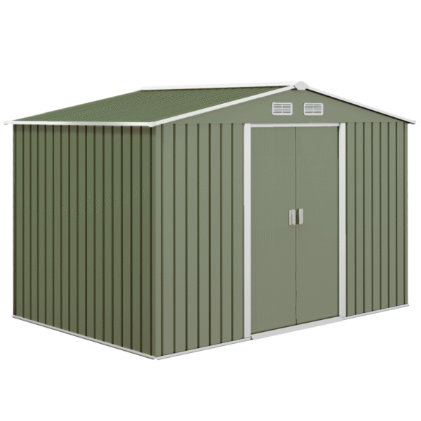 9 x 6FT Garden Metal Storage Shed Tool Box Foundation Vent & Doors Green