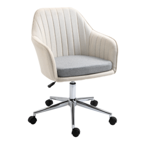 Leisure Office Chair Linen Swivel Desk Chair Home Study Wheel, Beige Vinsetto