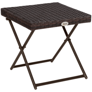 Folding Square Rattan Coffee Table Bistro Balcony Garden Steel Outdoor