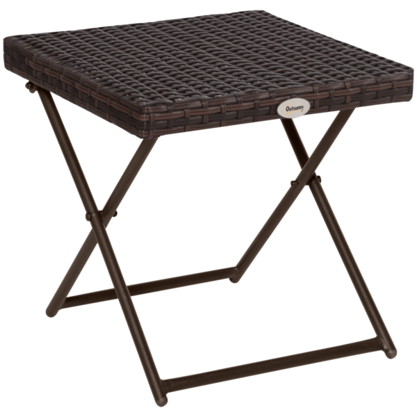 Folding Square Rattan Coffee Table Bistro Balcony Garden Steel Outdoor