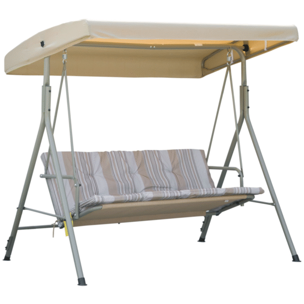 3 Person Porch Swing Chair Outdoor Lounge Bench Canopy Light Brown