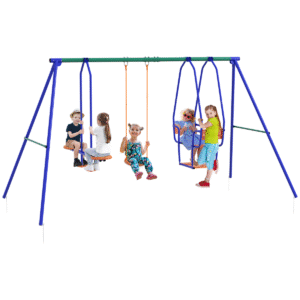 Outsunny 3 in 1 Metal Kids Swing Set with Swing, Glider, Rocking Chair, Orange