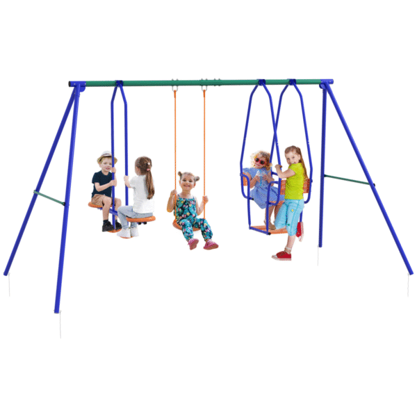 Outsunny 3 in 1 Metal Kids Swing Set with Swing, Glider, Rocking Chair, Orange