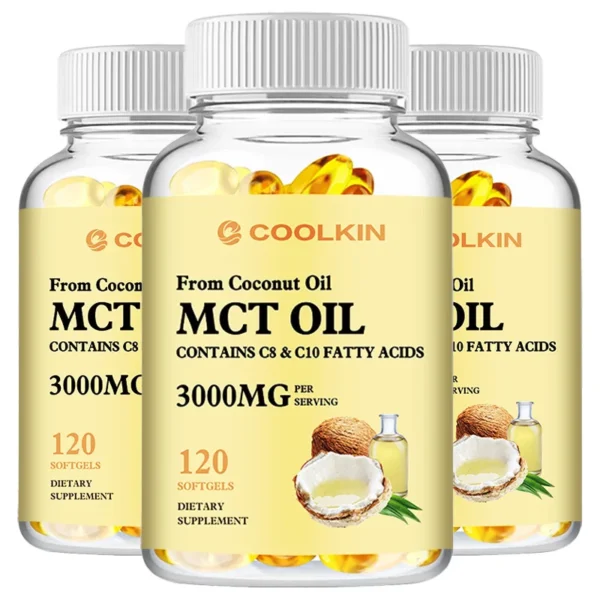MCT Oil Capsules - Contains 60% Caprylic Acid, 40% Capric Acid - for Energy, Focus, Weight Management, Gut Health - 120 Capsules