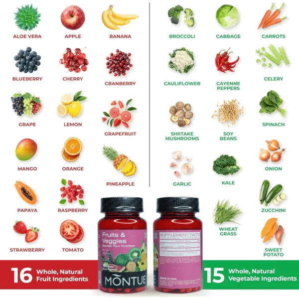 Montue Fruits and Veggies Supplement - 90 Fruit and 90 Veggie Capsules - Supports Energy Levels, Vitamins & Minerals -Made in Th - Image 3
