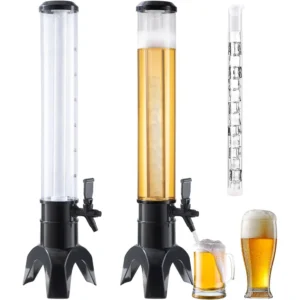 3L Beer Dispenser Beer Tower with Spigot & Ice Tube Tabletop Liquor Dispenser Transparent Drink Dispenser for Beer Wine Drinks