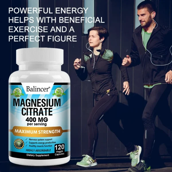 Magnesium Citrate Supplement, 120 Capsules, Relieves Fatigue and Promotes Relaxation, Unisex, Supports Heart and Bone Health - Image 2