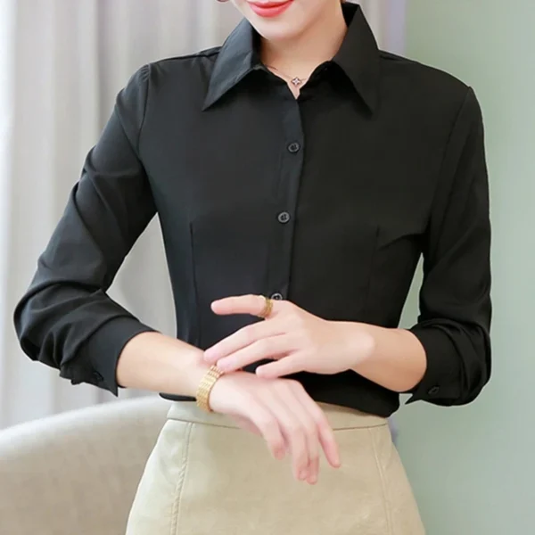 Elegant Women Shirts Woman White Shirt Long Sleeve Blouse Office Lady business Pink Shirts Button Solid Women work Blouses Tops - Image 5