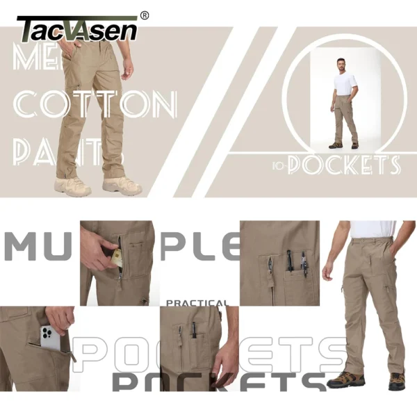 TACVASEN Safari Ripstops Multi-Pockets Work Pants Mens Outdoor Cargo Pants Spring Autumn Casual Cotton Hiking Combat Trousers - Image 5