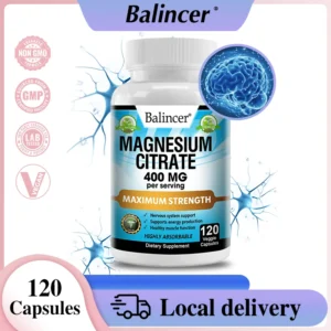 Magnesium Citrate Supplement, 120 Capsules, Relieves Fatigue and Promotes Relaxation, Unisex, Supports Heart and Bone Health