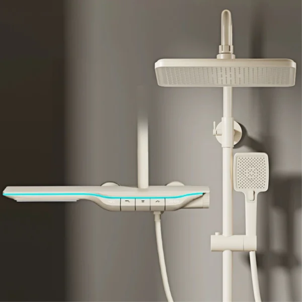 Luxury brass gun gray shower system intelligent LED digital display constant temperature design, dual control bathroom faucet - Image 2