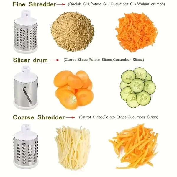 Vegetable Cutter & Slicer Manual Kitchen Cheese Chopper Machine with 3 Sharp Drums Multifunctional Garlic Potato Shredder 2025 - Image 3