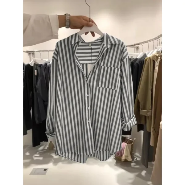 Unique Striped Women's Shirt Loose Fit Versatile French Vintage Spring New Style Button up Top Elegant Fashionable Casual - Image 4