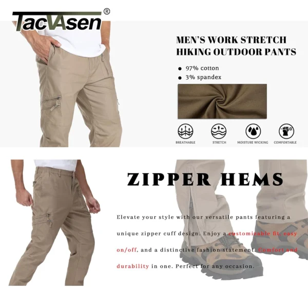 TACVASEN Safari Ripstops Multi-Pockets Work Pants Mens Outdoor Cargo Pants Spring Autumn Casual Cotton Hiking Combat Trousers - Image 6