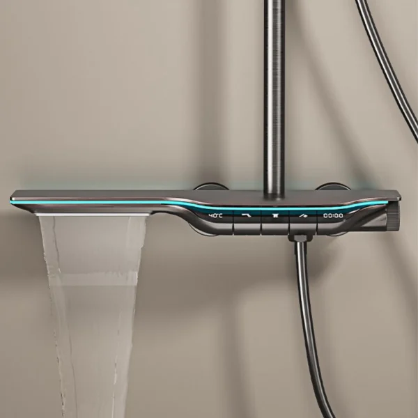 Luxury brass gun gray shower system intelligent LED digital display constant temperature design, dual control bathroom faucet - Image 3