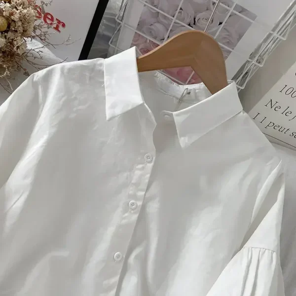 2024 Puff Sleeve Shirts Women White Turn Down Collar Preppy Sense of Design Chic Female Tops Korean Fashion Simple Summer Blouse - Image 4