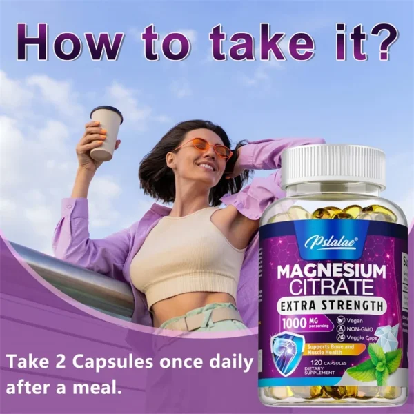 Magnesium Citrate Capsules - Muscle, Nerve & Energy Support, Promotes Absorption, Improved Heart Health, Promote Muscle Growth - Image 4