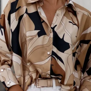 Women's Spring Autumn New Fashion Printed Office Business Single Buckle Casual Comfortable Long Sleeve Shirt Top