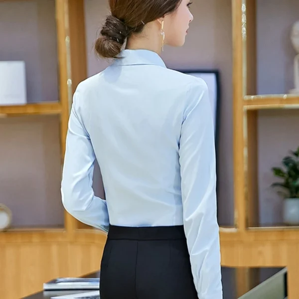 Elegant Women Shirts Woman White Shirt Long Sleeve Blouse Office Lady business Pink Shirts Button Solid Women work Blouses Tops - Image 3