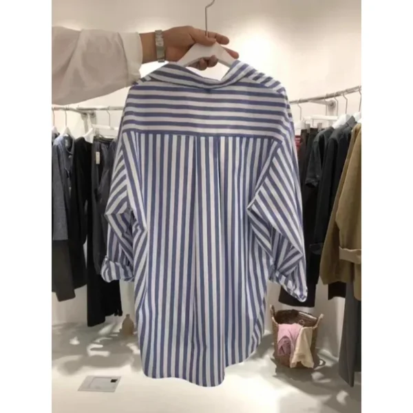 Unique Striped Women's Shirt Loose Fit Versatile French Vintage Spring New Style Button up Top Elegant Fashionable Casual - Image 2
