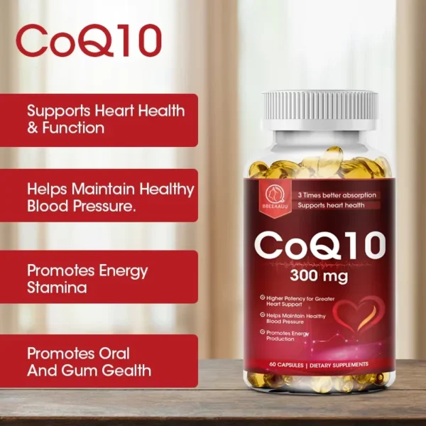 BBEEAAUU Coenzyme Q10 Capsules Heart Health Supplement COQ10 Supports Cardiovascular Health Blood Pressure Health - Image 3