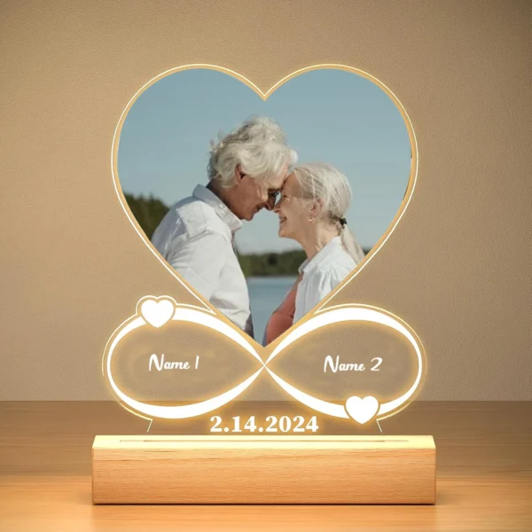 Custom Couples Gifts Acrylic Plaque Picture Frame Personalized Acrylic Lamp Photo with Night Light Anniversary Wedding Gifts - Image 2