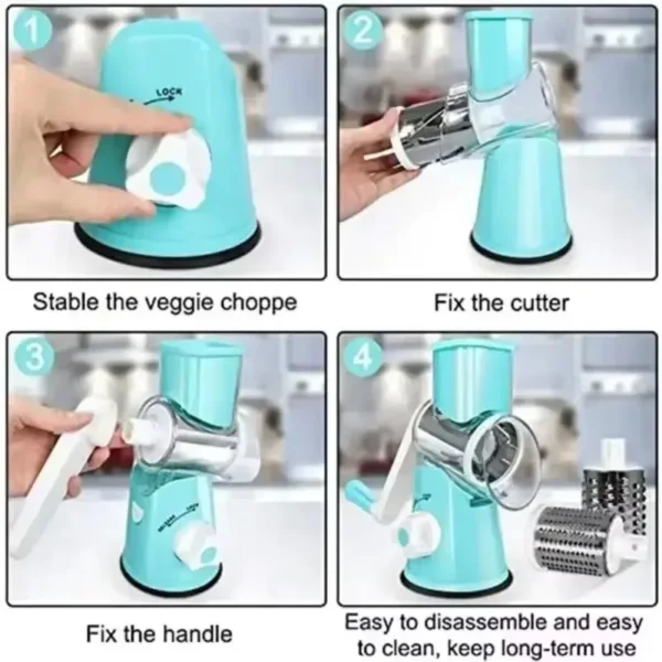 Vegetable Cutter & Slicer Manual Kitchen Cheese Chopper Machine with 3 Sharp Drums Multifunctional Garlic Potato Shredder 2025 - Image 4