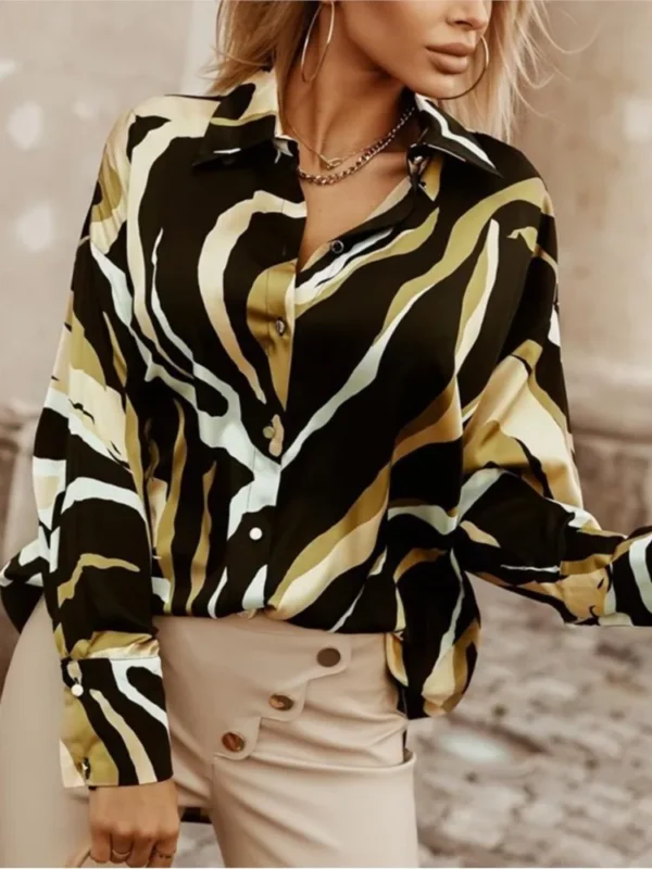 Women's Spring Autumn New Fashion Printed Office Business Single Buckle Casual Comfortable Long Sleeve Shirt Top - Image 3