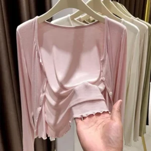 Modal Sun Protection Open Cardigan Women Summer Outerwear Top Thin Long Sleeve Cover up Shirt V-neck Full Sleeve Length