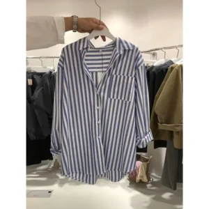 Unique Striped Women's Shirt Loose Fit Versatile French Vintage Spring New Style Button up Top Elegant Fashionable Casual