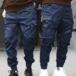 Men's Sweatpants Straight Fit Joggers Trousers Autumn Streetwear Loose Oversized Drawstring Long Pants Men Multi-pocket Overalls