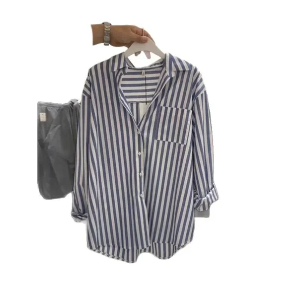 Unique Striped Women's Shirt Loose Fit Versatile French Vintage Spring New Style Button up Top Elegant Fashionable Casual - Image 5