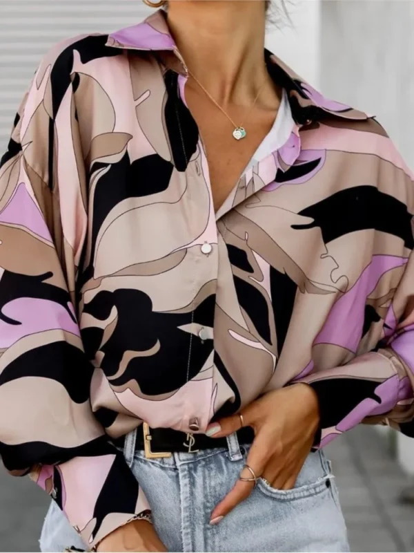 Women's Spring Autumn New Fashion Printed Office Business Single Buckle Casual Comfortable Long Sleeve Shirt Top - Image 4