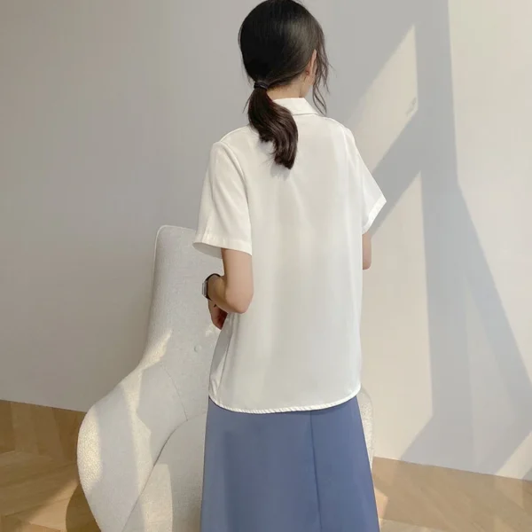 Women Summer Chiffon Blouse Elegant Short Sleeve V Neck Loose Shirt Casual Solid Korean Chic Simple Tops Female Tunic Blusas - Image 6