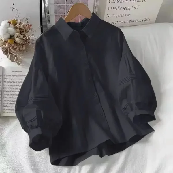 2024 Puff Sleeve Shirts Women White Turn Down Collar Preppy Sense of Design Chic Female Tops Korean Fashion Simple Summer Blouse - Image 2