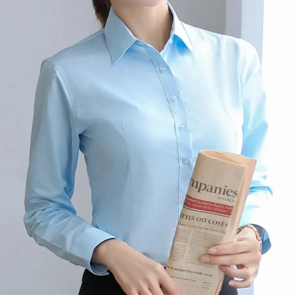 Elegant Women Shirts Woman White Shirt Long Sleeve Blouse Office Lady business Pink Shirts Button Solid Women work Blouses Tops - Image 2
