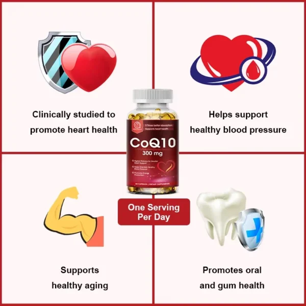 BBEEAAUU Coenzyme Q10 Capsules Heart Health Supplement COQ10 Supports Cardiovascular Health Blood Pressure Health - Image 2