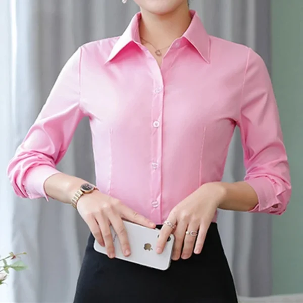 Elegant Women Shirts Woman White Shirt Long Sleeve Blouse Office Lady business Pink Shirts Button Solid Women work Blouses Tops - Image 4