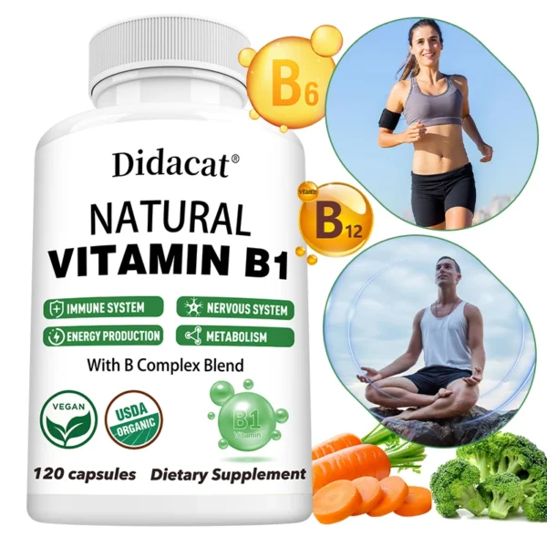 Natural Vitamin B1 - B Complex Blend, Nervous System, Immune System, Energy and Metabolic Health, Vegetarian Capsules - Image 2