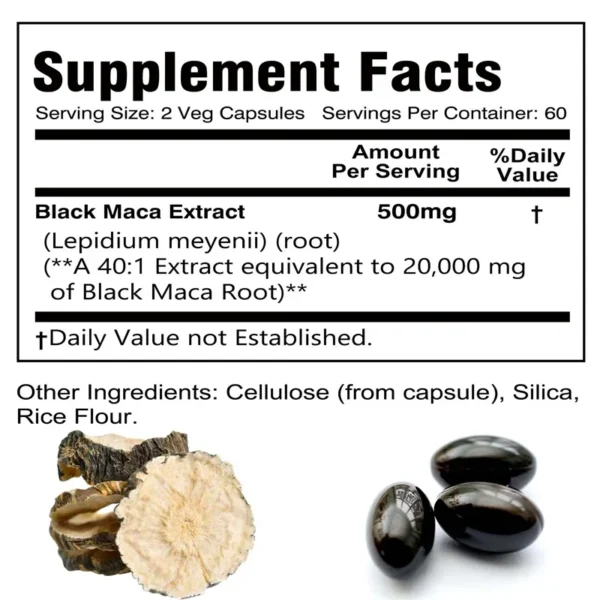 Black Maca Root Supplement - Improve Endurance, Performance, Mood, Explosive Power, and Energy Production - Image 2