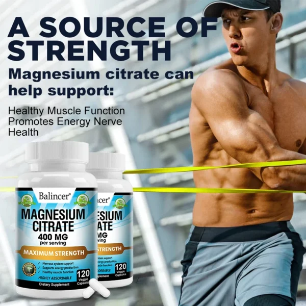 Magnesium Citrate Supplement, 120 Capsules, Relieves Fatigue and Promotes Relaxation, Unisex, Supports Heart and Bone Health - Image 3