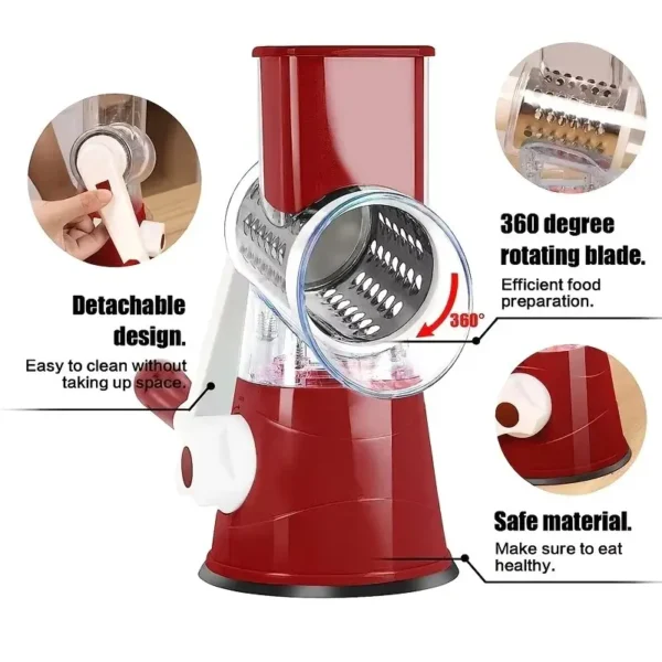 Vegetable Cutter & Slicer Manual Kitchen Cheese Chopper Machine with 3 Sharp Drums Multifunctional Garlic Potato Shredder 2025 - Image 2