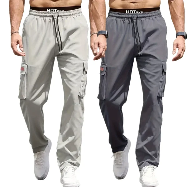 Men's Street Pants 2/1Pcs Straight Cargo Trousers Multi-Pockets Workwear SweatPants Summer Thin Outdoor Street Drawstring Pants - Image 3