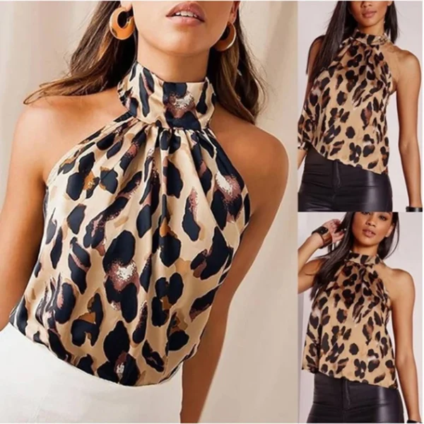 Women Blouses Sexy Leopard Print Ladies Shirts And Tops Halter Blouse Sexy Sleeveless Tops Womens Clothing Summer Female Blouses - Image 2