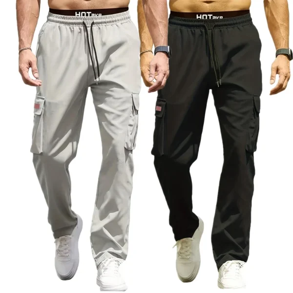 Men's Street Pants 2/1Pcs Straight Cargo Trousers Multi-Pockets Workwear SweatPants Summer Thin Outdoor Street Drawstring Pants - Image 2