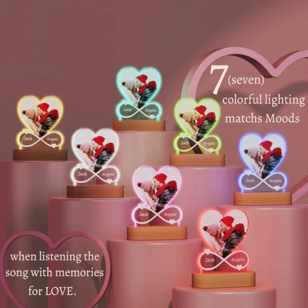 Custom Couples Gifts Acrylic Plaque Picture Frame Personalized Acrylic Lamp Photo with Night Light Anniversary Wedding Gifts - Image 3