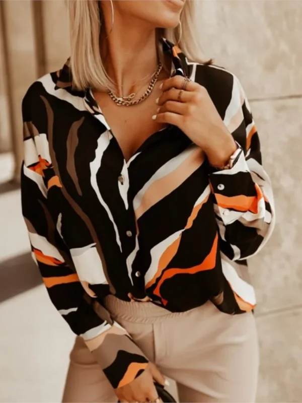 Women's Spring Autumn New Fashion Printed Office Business Single Buckle Casual Comfortable Long Sleeve Shirt Top - Image 5